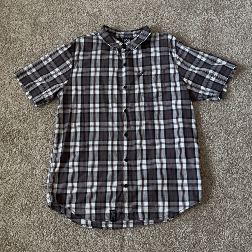 LRG mens Plaid Casual Button Down short sleeve collared shirt size XL
